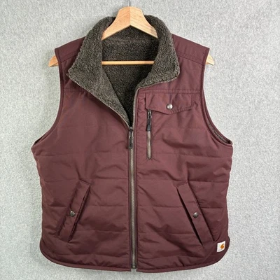 Женский жилет Carhartt большой 12/14 бордовый серый шерпа с подкладкой универсальный двусторонний - Изображение 1 из 4