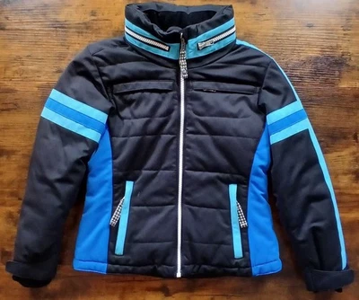 Obermeyer Juniors Size 8 Winter Ski Jacket With Detachable Hood Black And Blue - Image 1 of 4