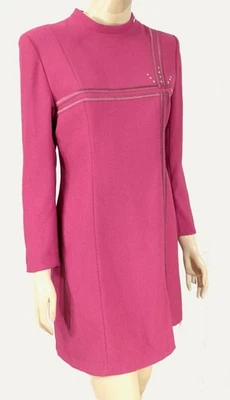 Vintage 90s Rare Unique Ya Ni Na Pink Sheath Dress Rhinestone Japan M - Image 1 of 4