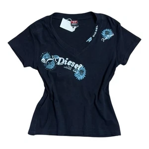Black Diesel Baby Tee Women's Size Large Short Sleeved Tshirt Cotton Floral Grap - Picture 1 of 6