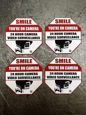 SECURITY STICKER SET 4 NO TRESPASSING Decals CCTV STICKERS Camera Sign Alarm - Image 1 of 4