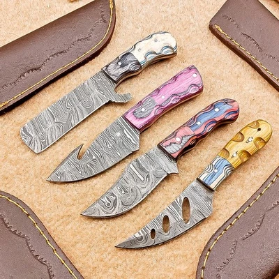 Juego de 4 cuchillos desolladores Damasco Blade mix | 6" | Madera dura, funda de cuero 95 Foto 1 de 4