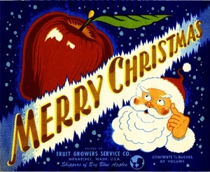 Wenatchee Washington Merry Christmas Weihnachtsmann Apfel Obstkiste Etikett Druck - Bild 1 von 1