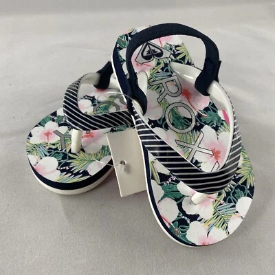 ¡NUEVO! Sandalias de Tanga ROXY 'Guijarros' Niño Pequeño, Talla 5 - Azul Marino Multi Floral Foto 1 de 4