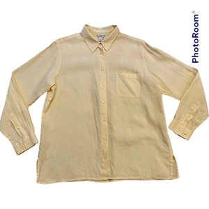 LL Bean Amarillo Mangas Largas Cuello con Botones 100% Lino - Grande para Mujer - Imagen 1 de 9