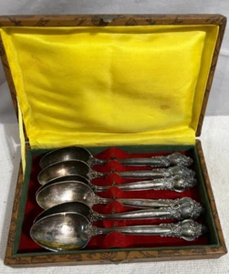 Set 6 PEZZI Cucchiaini da Tè Melchior Piatto Argento Vintage URSS Russo Europeo Box - Foto 1 di 7
