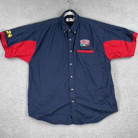 Vintage Jeff Gordon Button Down Shirt Mens XL Short Sleeve Dupont Racing NASCAR Cover
