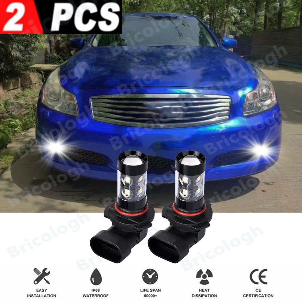 LED Fog Light Bulbs Kit 9006 HB4 6000K White 2X for 2007-2010 Infiniti G35 G37 - Image 1 of 4