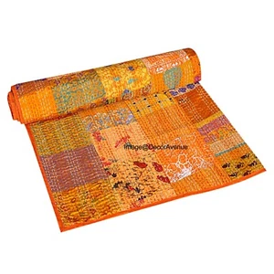 Indian Handmade Silk Patchwork Kantha Quilt Bohemian Bedspread Blanket Throw - Picture 1 of 7