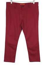 Replay Tom Hombre Pantalones W33/L30 Rojo Chino Clásico Elástico Zip-Mosca Liso