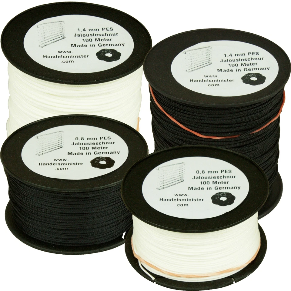 HANDELSMINISTER.COM Cuerda de persiana plisada 100 m cuerda de repuesto persiana enrollable blanca negra 0,8 mm 1,4 mm