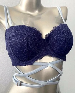 PINK Victorias Secret VS Nwt Strappy Sexy Blue Lace Date Push Up Wrap Bra 34  - Picture 1 of 3
