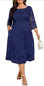👗NEMIDOR 💖Plus Gr. XXL Blumen Spitze 3/4 Arm Party Hochzeit Cocktail BLAU KLEID - Bild 1 von 1