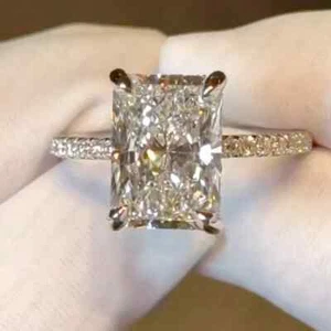 2.65 TCW Radiant Moissanite Hidden Halo Engagement Ring In 14K White Gold Plated - Picture 1 of 11