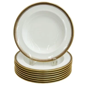 8 Kessel England vergoldete Porzellan Suppenschalen mit Rand griechischer Schlüssel um 1900 - Bild 1 von 6