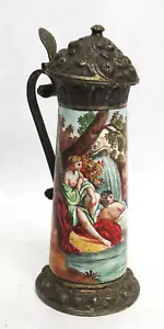 TAZZA BIRRA VINTAGE VIENNESE ARGENTO DORATO E PORCELLANA 3,5" MINIATURA TANKARD - Foto 1 di 9