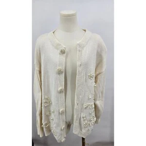 Vintage 1990sVictoria Harbour White Beaded Cardigan - Picture 1 of 7