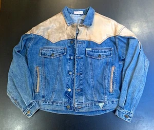 Vintage 1980’s Guess Men’s Leather Denim Jacket – Rare Georges Marciano Original - Picture 1 of 5