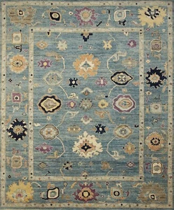 8x10 Muted blue Turkish Oushak Hand Knotted Wool Transitional Oriental Area Rug - Picture 1 of 15