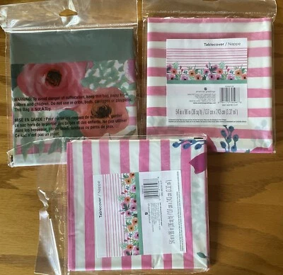 Lote de 3 manteles de plástico American Greetings 54” X 96” rosa y blanco con flores Foto 1 de 4