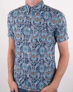 Pretty Green Daytona Resort Kurzarm Hemd Navy Vintage Paisley Print - Bild 1 von 5
