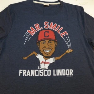 NEW HOMAGE CLEVELAND INDIANS MLB BASEBALL Francisco Lindor Mr Smile T SHIRT Sz L - Picture 1 of 3