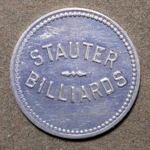 Amusement: (Fonda IA), Stauter Billiards 25c Good For Amusement Only. Aluminu - Bild 1 von 2