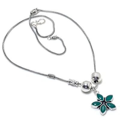 Emerald(Simulated) Gemstone Handmade Christmas Gift Jewelry Necklace 18" O894 - Image 1 of 3