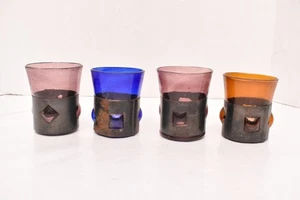 4 Bicchieri Multicolore Vintage MCM Brutalist Felipe Derflingher in Gabbia Imprigionati - Foto 1 di 16