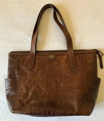 Bolso de Mano Fossil Cocodrilo Cuero Repujado Marrón  Foto 1 de 4