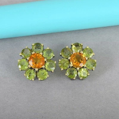 New Citrine Gemstone Women Stud Earrings 925 Sterling Silver Anniversary Jewelry - Image 1 of 4