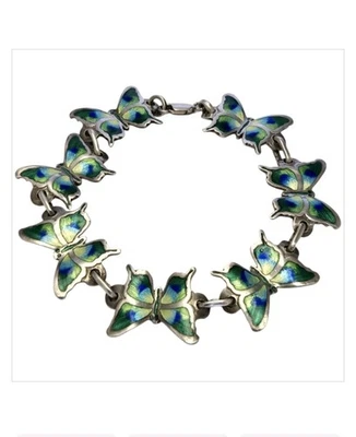 Collectible Taxco Felipe Maya Osorio 980 Silver Enamel Butterfly Bracelet - Image 1 of 4