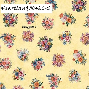 Heartland Cotton Quilt fabric by QT 30462 S Mini flowers on Yellow - Picture 1 of 3
