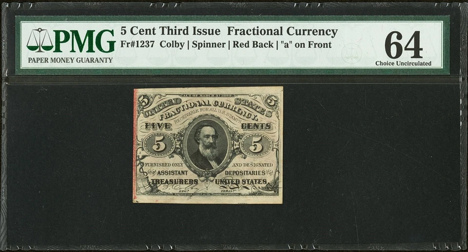 FR 1237 - 5c THIRD ISSUE - COLBY / SPINNER - w/ "a" - RED BACK - PMG 64 - CU - Image 1 of 4