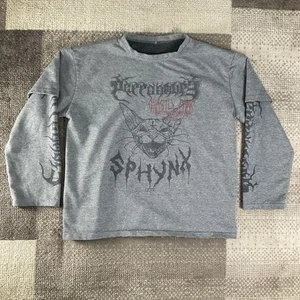 Camiseta Sphynx Emmiol Para Hombre Manga Media Larga Diabólico Gato Espantoso Pánico Gris - Imagen 1 de 6