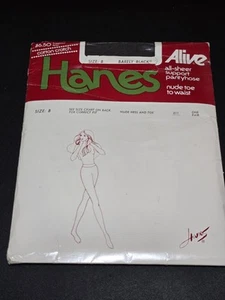 Vintage Hanes Alive Sheer Support PANTYHOSE 811 Barely Black Size B Sandalfoot  - Picture 1 of 4