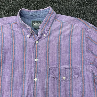 Vintage Woolrich Purple Orange Blue Striped Cotton Short Sleeve Shirt Sz L - Image 1 of 4