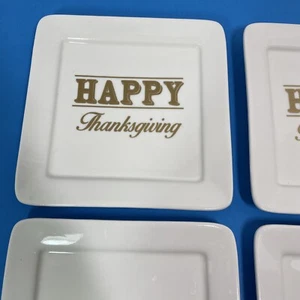 Thanksgiving Porcelain Square Appetizer Dessert Plates x4 Gold White Elegance - Picture 1 of 8