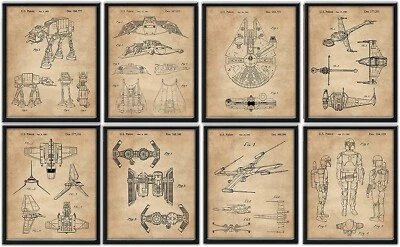 Star Wars Patent Print Set 8 Vintage Wall Art Prints with Frames Starwars Decor - Image 1 of 4