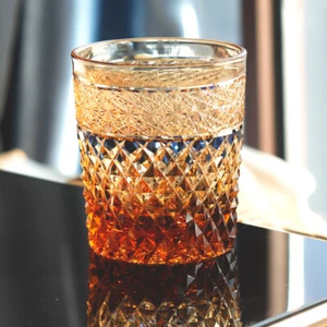 Japanese Edo Kiriko Crystal Whiskey Glasses Hand Cut To blue 9oz Gift Packing - Picture 1 of 5