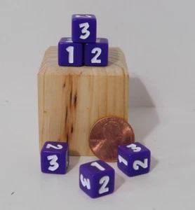 6er Set Lila Micro D3 Sechsseitig 1 bis 3 Zweimal Spiel Würfel D&D RPG 9mm - Bild 1 von 2