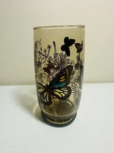 Vaso de bebida vintage Anchor Hocking mariposa ahumado ámbar bola alta - Imagen 1 de 5