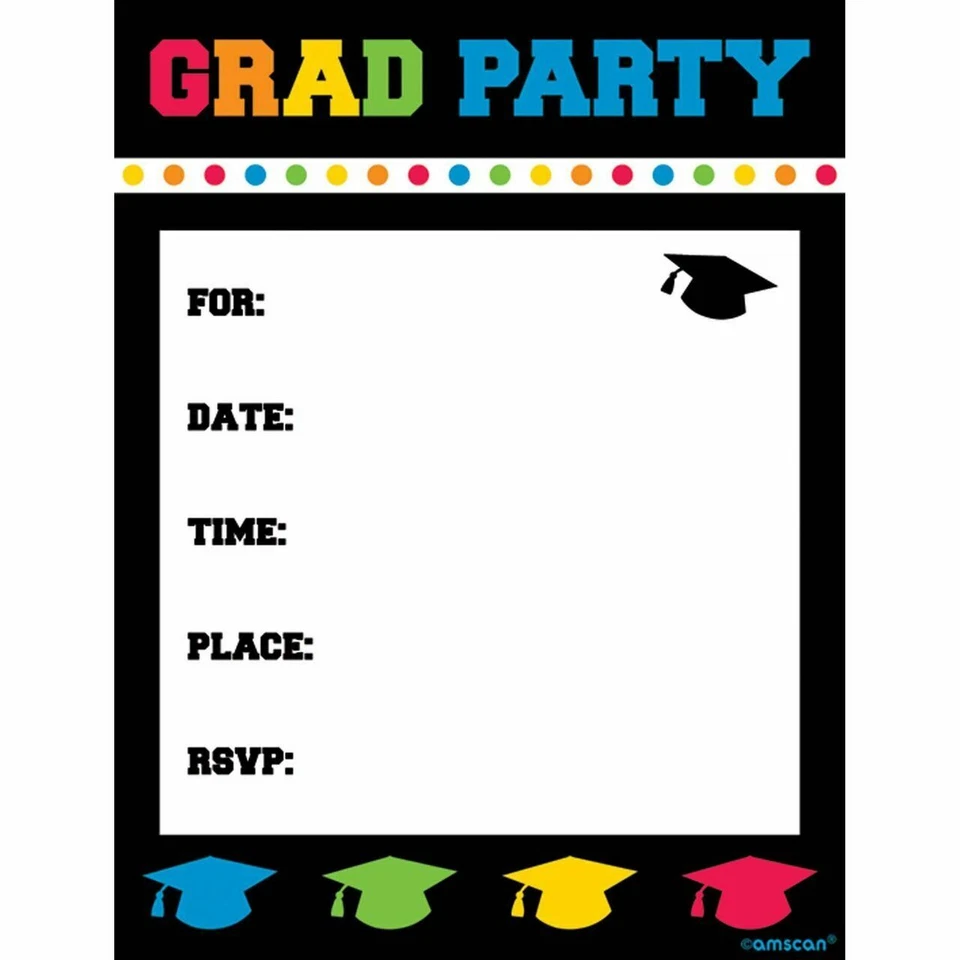 Graduation Postcard Invitations Multicolor 8 Ct "Grad Party" - Image 1 of 1