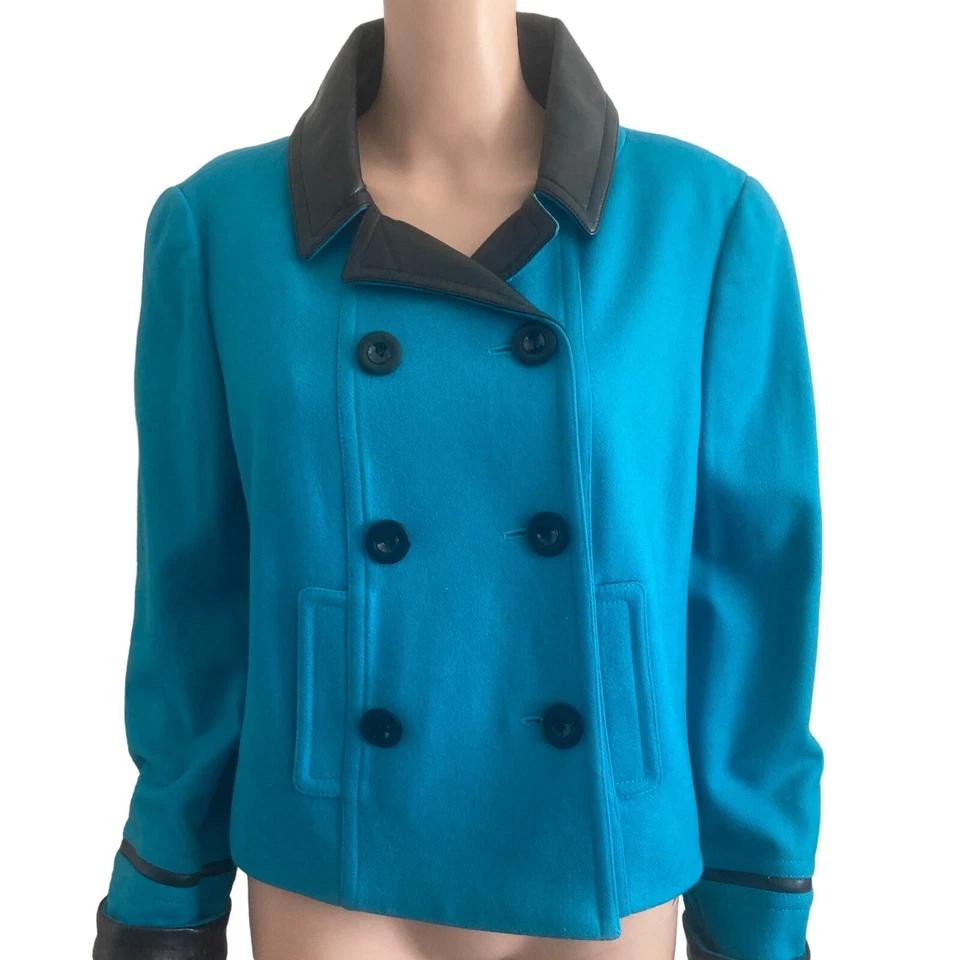 Vintage Carlisle Jacket Womens 16 blue Wool Blend Black Polyurethane Accent - Image 1 of 4