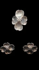 VTG Desert Blossom Ring & screw back Earring Set, Sterling Silver, sz 7-9 adj - Picture 1 of 4