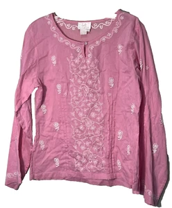 Blusa bordada floral rosa Soft Surroundings ~ Top con agujero en S * Camisa túnica - Imagen 1 de 7