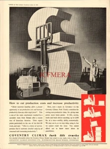COVENTRY CLIMAX Fork Lift Trucks ADVERT Original Vintage 1950 Print Ad 691/12 - Picture 1 of 1