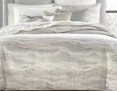Hudson Park Collection Marble Wave KING Duvet Cover Taupe New