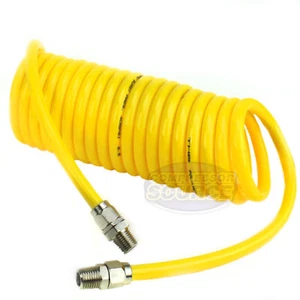 Premium 1/4" x 15' Air Compressor Coil Hose Polyurethane Coiled With Swivel End - Picture 1 of 6