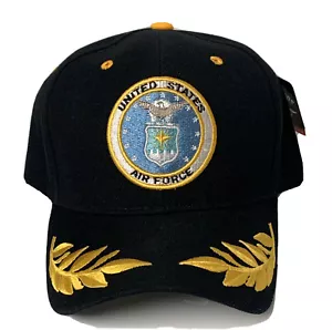 CAPPELLO CON LICENZA DELUXE US AIR FORCE USAF LOGO DISTINTIVO EMBLEMA ROVERE CAPPUCCIO FOGLIA NERO - Foto 1 di 3
